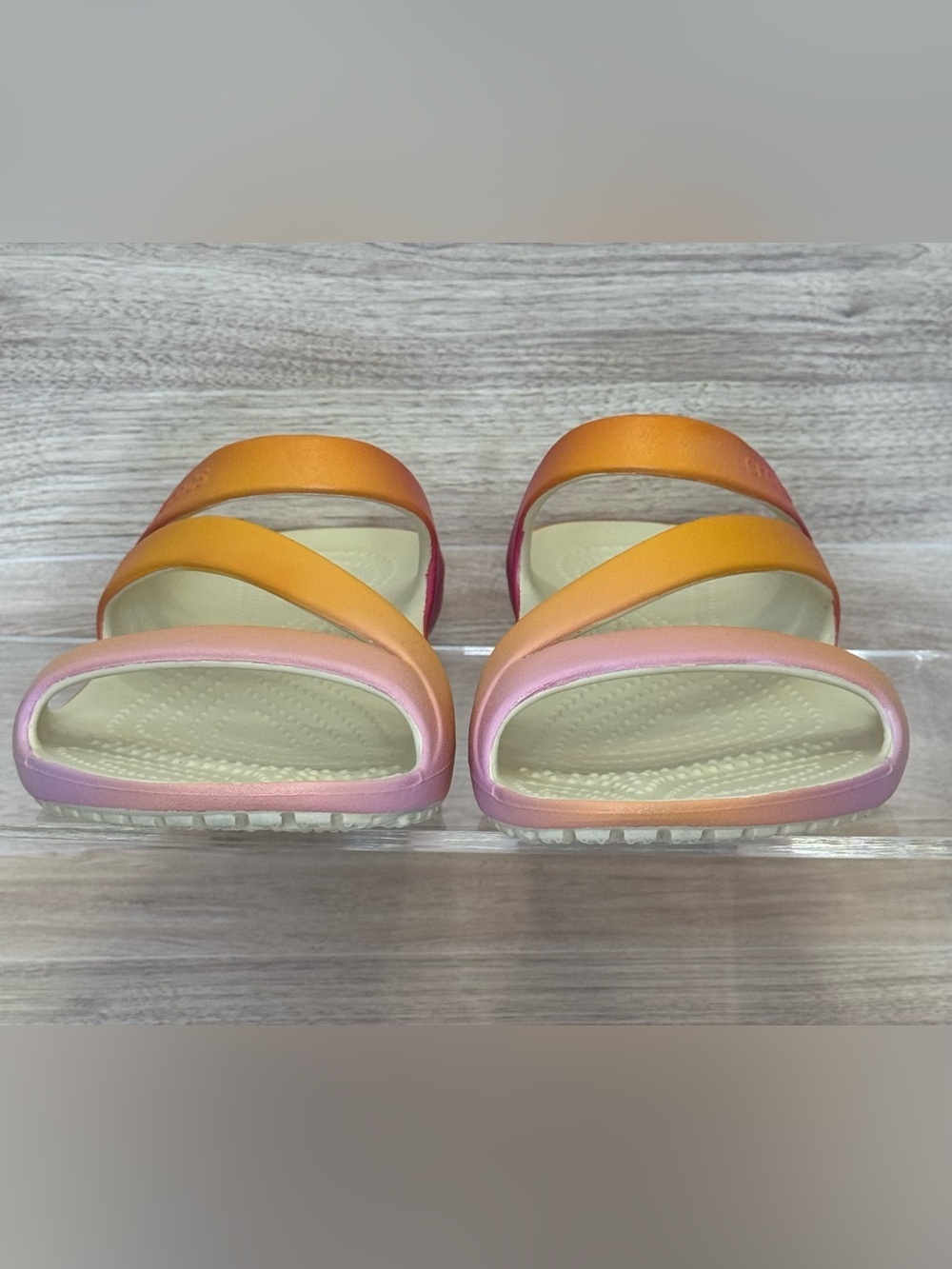 CROCS Kadee II Ombré Women’s Orange-to-Pink Gradient Slide Sandle - Picture 3 of 6